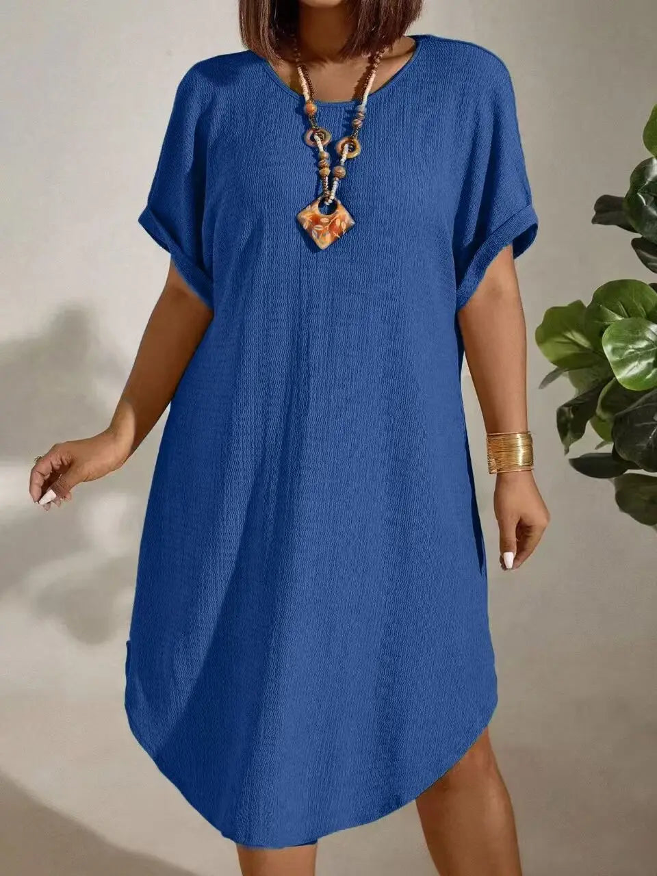 Plus Size Women’s Summer Short Sleeve Dress – 2025 Solid Color Casual European & American Style Outfit