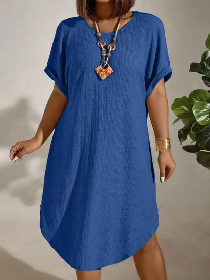 Plus Size Women’s Summer Short Sleeve Dress – 2025 Solid Color Casual European & American Style Outfit