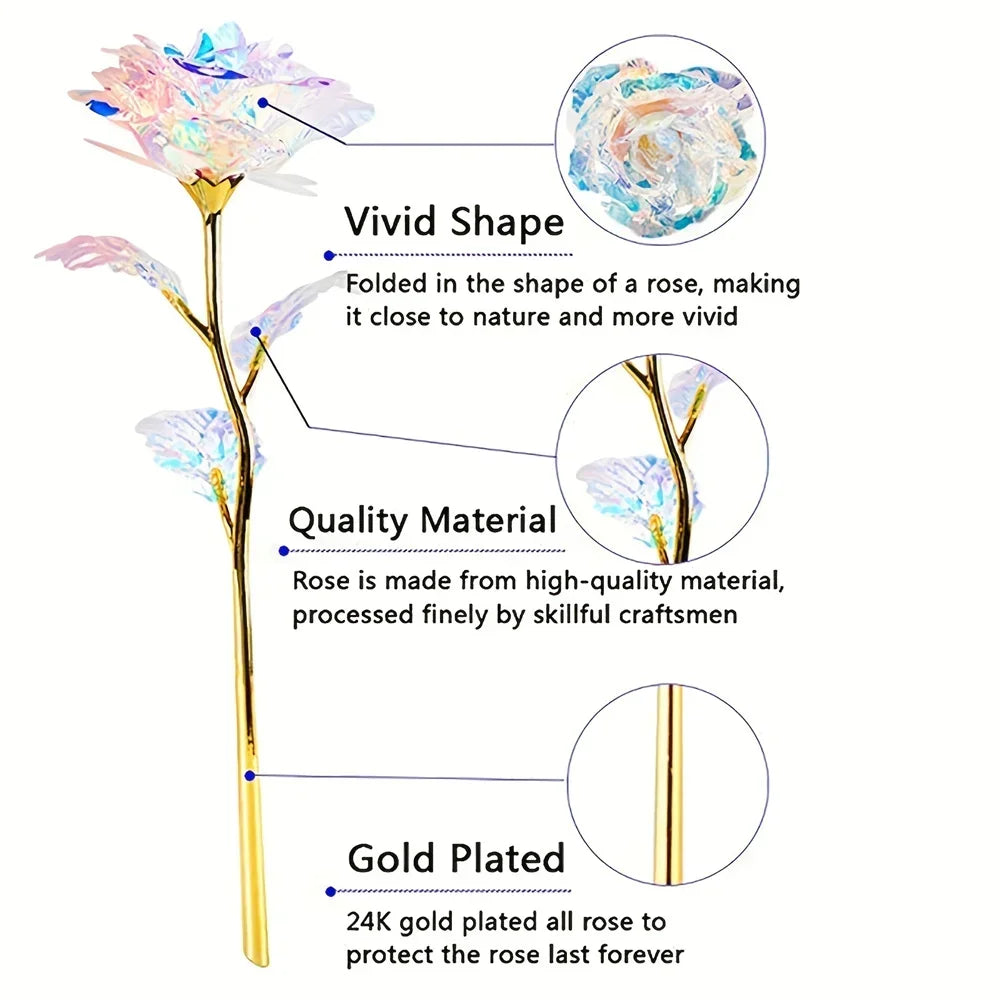 10PCS 24K Foil Plated Rose Gold Roses – Valentine’s Day, Wedding & Forever Love Decorative Gift