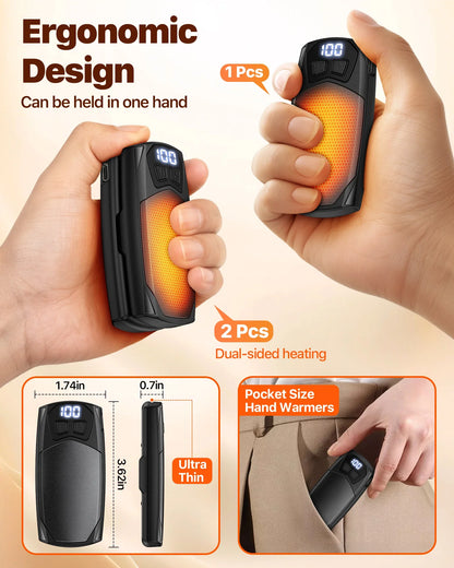 2-Pack Rechargeable Hand Warmers 2000mAh – Electric Pocket Heater for Christmas, Outdoors, Hunting, Golf & Camping