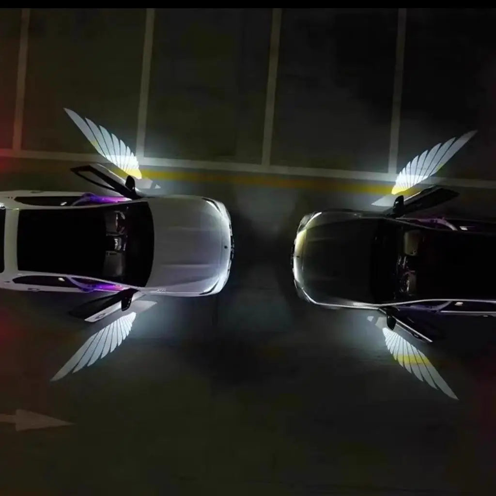 2Pcs Car Angel Wings Wireless LED Door Projector – HD Welcome Courtesy Shadow Lamp, Car Logo Light Accessories