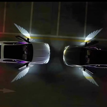 2Pcs Car Angel Wings Wireless LED Door Projector – HD Welcome Courtesy Shadow Lamp, Car Logo Light Accessories