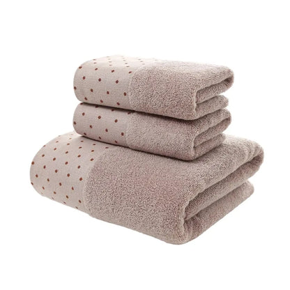 3-Piece Cotton Towel Set – 2 Hand Face Towels 35x75cm + 1 Bath Towel 70x140cm Soft Washcloth Gift Set