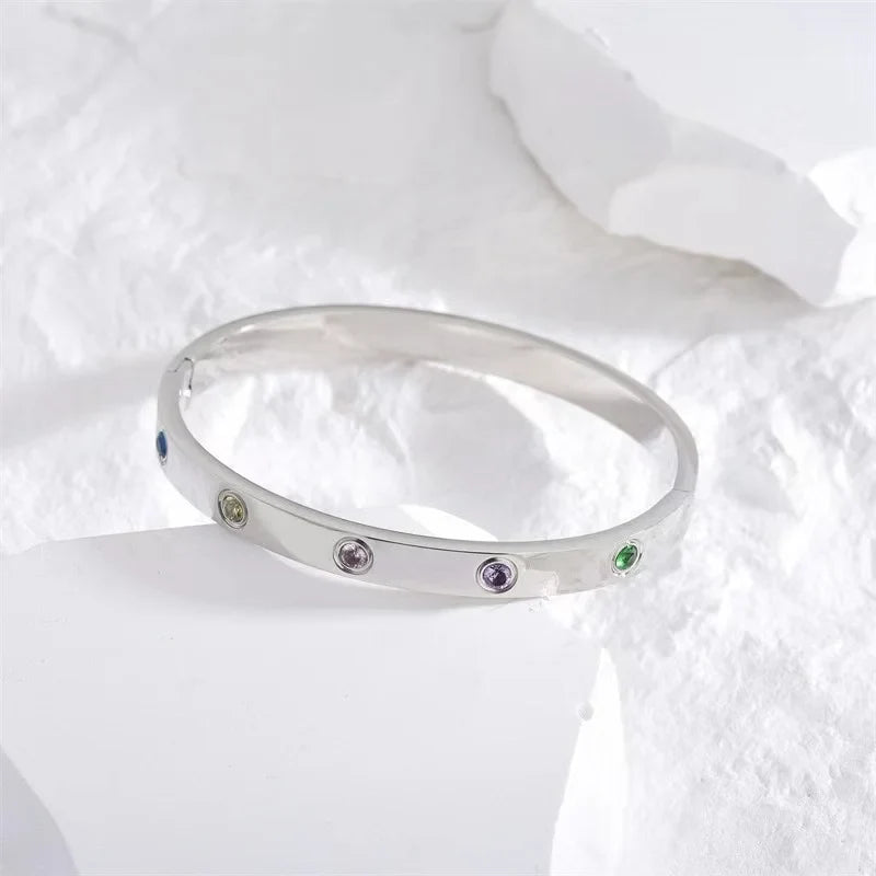 Women’s Gold Zircon Cross Nail Bracelet – Stainless Steel Screw Bangle Jewelry with CZ Stones, Fashion Wrist Accessory