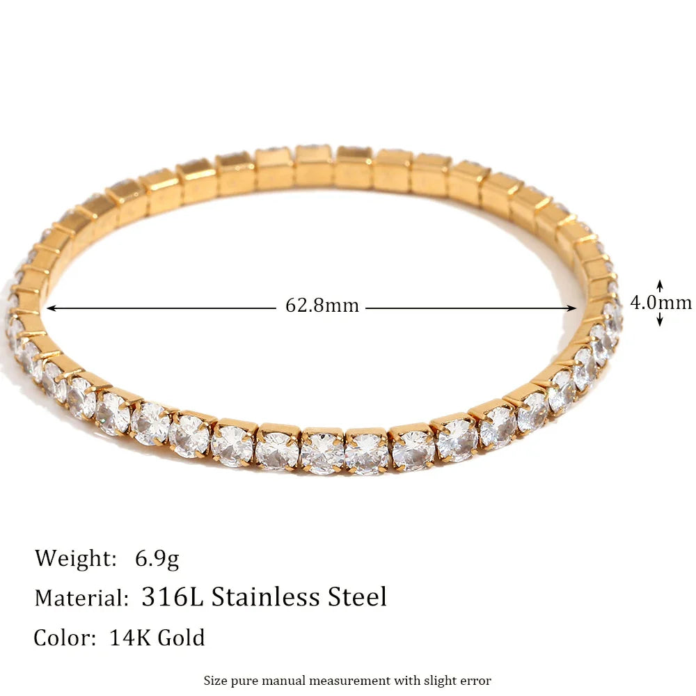 E.B.belle 3mm–4mm Square Zircon Elastic Bracelet – Stainless Steel Gold/Silver Fashion Jewelry for Women Charm Accessory