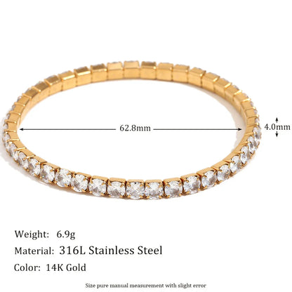 E.B.belle 3mm–4mm Square Zircon Elastic Bracelet – Stainless Steel Gold/Silver Fashion Jewelry for Women Charm Accessory