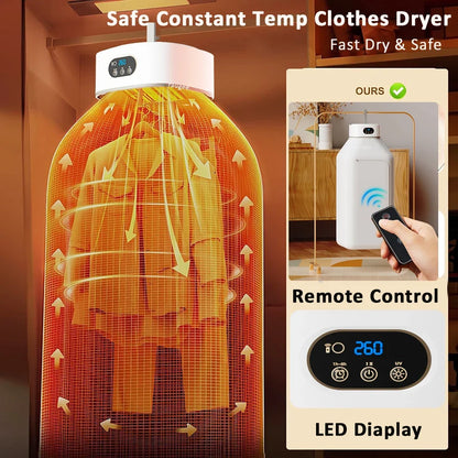 Portable Electric Clothes Dryer - Foldable Heated Laundry Drying Machine with Timer and Remote Control