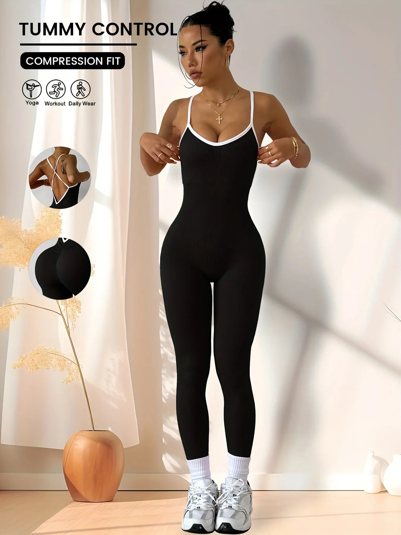 CZGUKE Women’s Pink Sports Jumpsuit One Piece Bodysuit – Gym Fitness Yoga Romper Running Workout Activewear Overalls