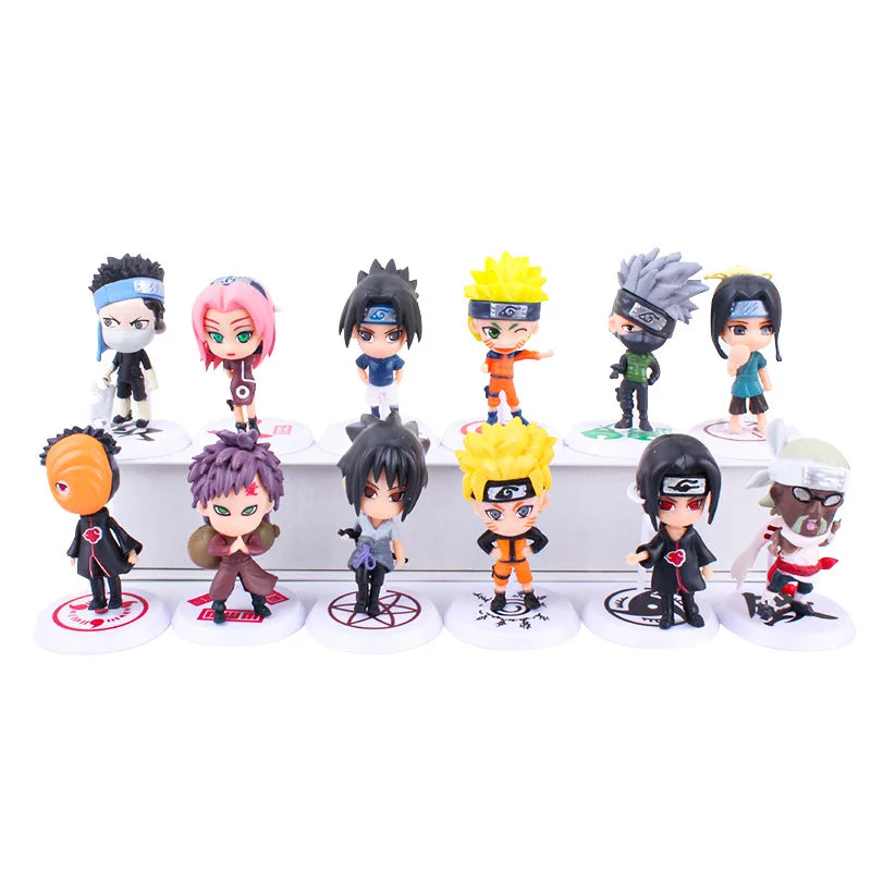 6pcs Naruto Mini Figures Set – Sasuke, Gaara, Uchiha Madara 7-8cm Anime Collectible Figurines with Base