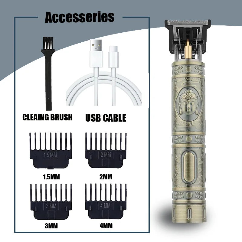 Vintage T9 Electric Hair Clipper, Rechargeable Professional Men’s Hair Cutting Machine, Barber Shaver & Beard Trimmer Tool