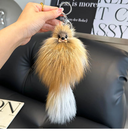 2024 Cute Real Fox Fur Plush Keychain – Pompom Bag Pendant & Car Key Ring Toy for Girls