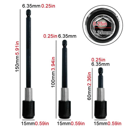 3PC Hexagonal Quick Release Self-locking Extension Rod Set - Electric Drill Driver Screwdriver Extension Tools