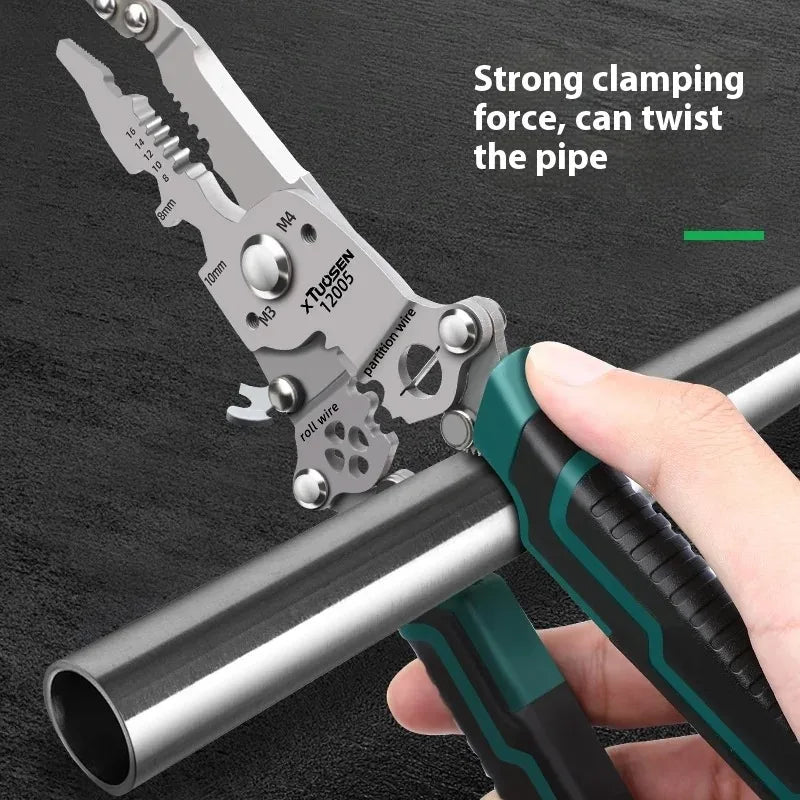 Multi-Functional Foldable Electrician Pliers - Wire Cutting, Wiring, Pulling, Splitting & Pressing Tool