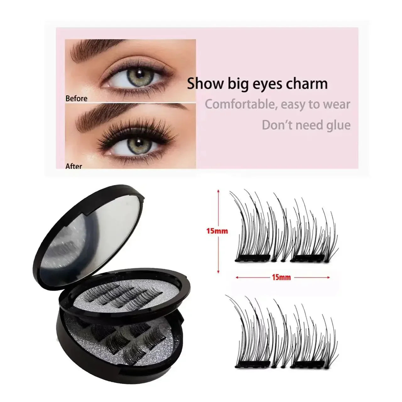 12PCS Magnetic False Eyelashes – Half Lashes Set with Double Box, Mirror & Applicator, Reusable Beauty Makeup