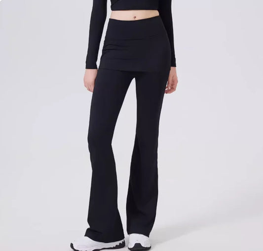 Women’s High Waisted Flared Yoga Pants with Skirt Overlay – Pilates, Dance & Running Sports Leggings