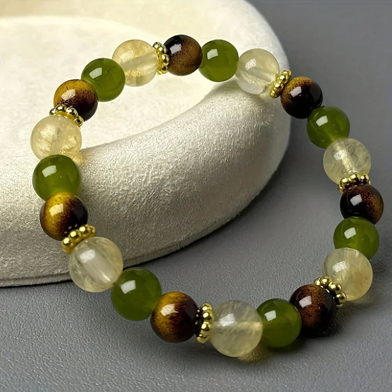 Natural Tiger’s Eye & Citrine Beaded Bracelet – 8mm Bohemian Balance Crystal Jewelry Gift for Women