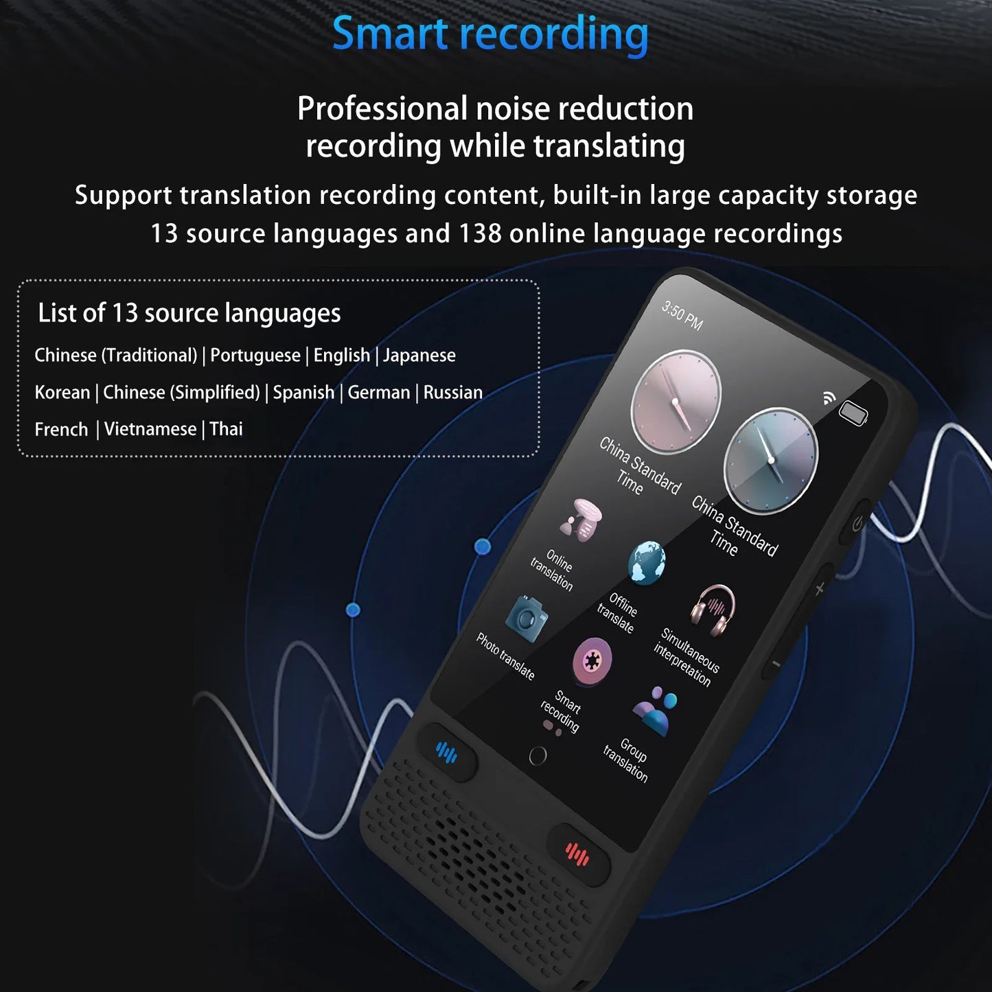 Portable S85 Language Translator Device – 138 Languages, Voice & Video Recording, Offline Translation Support