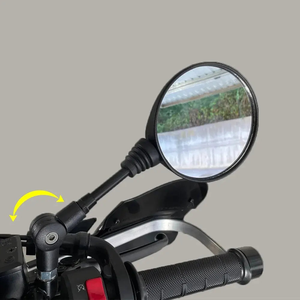 10mm Black Aluminum Motorcycle Side Mirror — Universal 360° Adjustable, Foldable, Anti-Fall Rearview Mirror