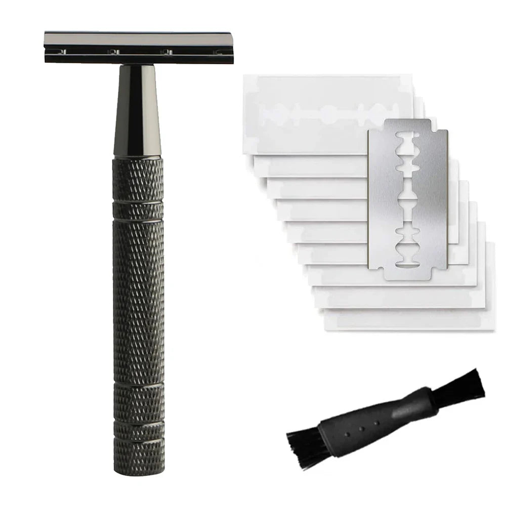 Double Edge Safety Razor for Men – Reusable Single Blade Razor with 10 Safety Razor Blades, Travel Essential Shaver