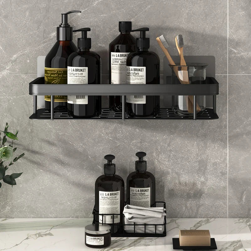 Space-Saving Aluminum Shower Corner Shelf: No-Nail Bathroom Organizer for Shampoo & Accessories