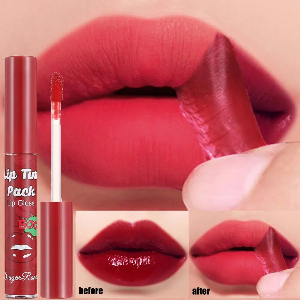 Peel-Off Rose Red Lip Gloss & Lip Stain – Waterproof, Transfer-Resistant Liquid Lipstick with Long-Lasting Tattoo Effect & Contour Definition Makeup