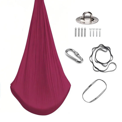 1.5x2.8m Elastic Swing Hammock – Indoor & Outdoor Aerial Yoga Swing with Adjustable Fabric & Hardware for Adults