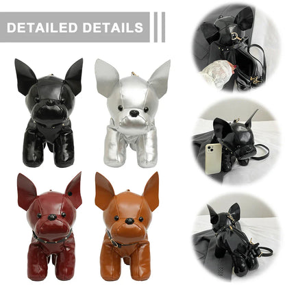 Unisex Bulldog-Shaped PU Leather Shoulder Bag – Adjustable Strap Zipper Satchel for Shopping & Travel