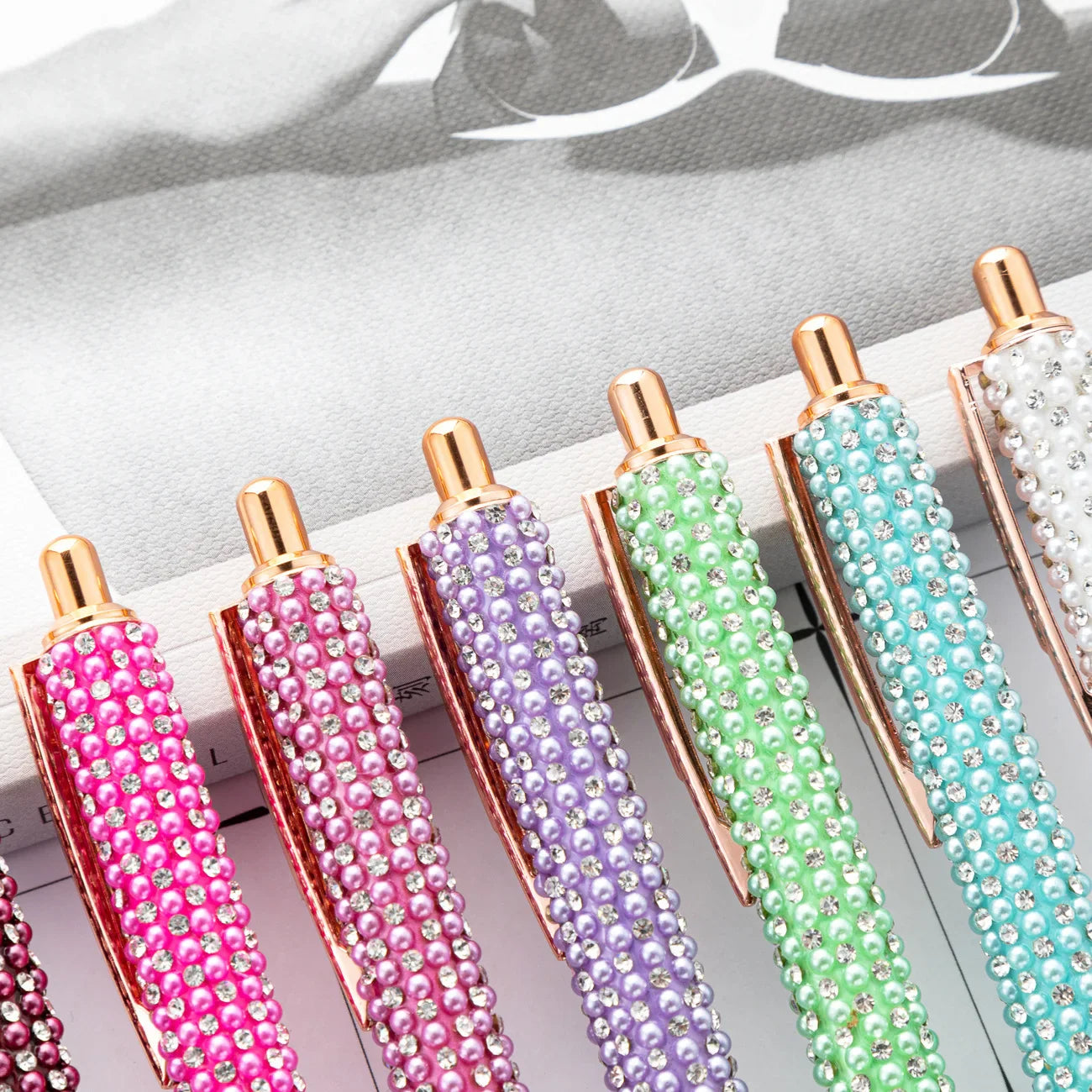 Lytwtw Pearl Rhinestone Ballpoint Pen – Luxury Rose Gold Metal Pen for Wedding, School & Office Supplies