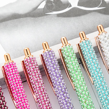 Lytwtw Pearl Rhinestone Ballpoint Pen – Luxury Rose Gold Metal Pen for Wedding, School & Office Supplies