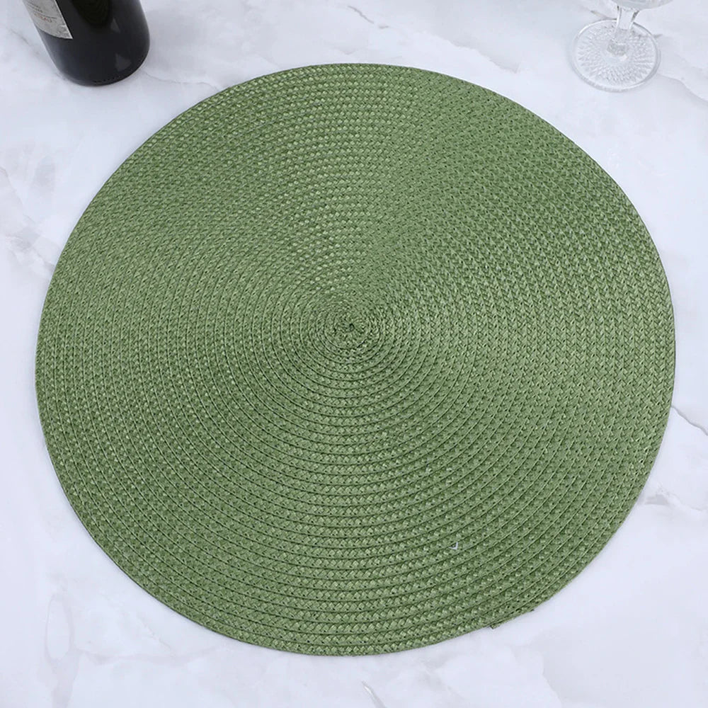 38cm Round Braided Tableware Mat – Washable, Anti-Slip, Heat-Resistant Dining Placemat and Drink Coaster for Home Decor