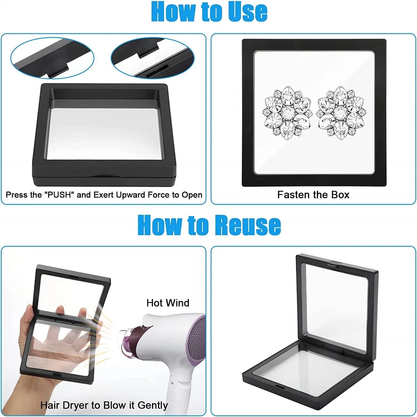 10-Pack 3D Floating Frame Display Stand – Transparent Jewelry Storage Case
