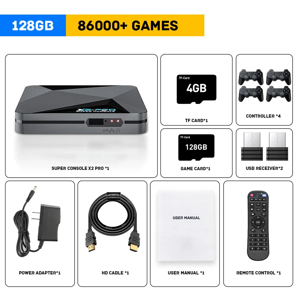 KINHANK Super Console X2 Pro Retro Game Box with 60,000 Built-in Games – Arcade, MAME, DC & SS Support with Wireless Gamepad Gift Set
