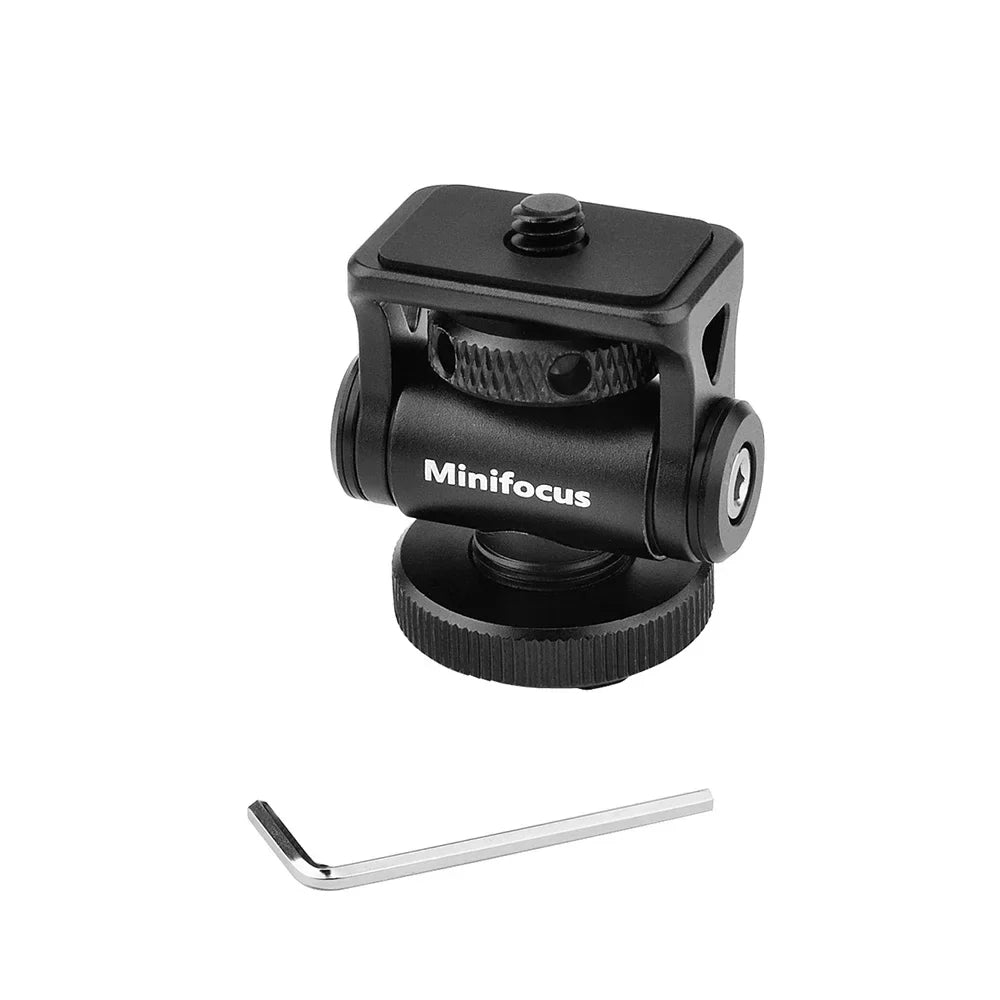 Minifocus Monitor Holder Cold Shoe Mount for Camera, 180° Tilt Adjustable Bracket for Field Monitors, Microphone, Hot Shoe