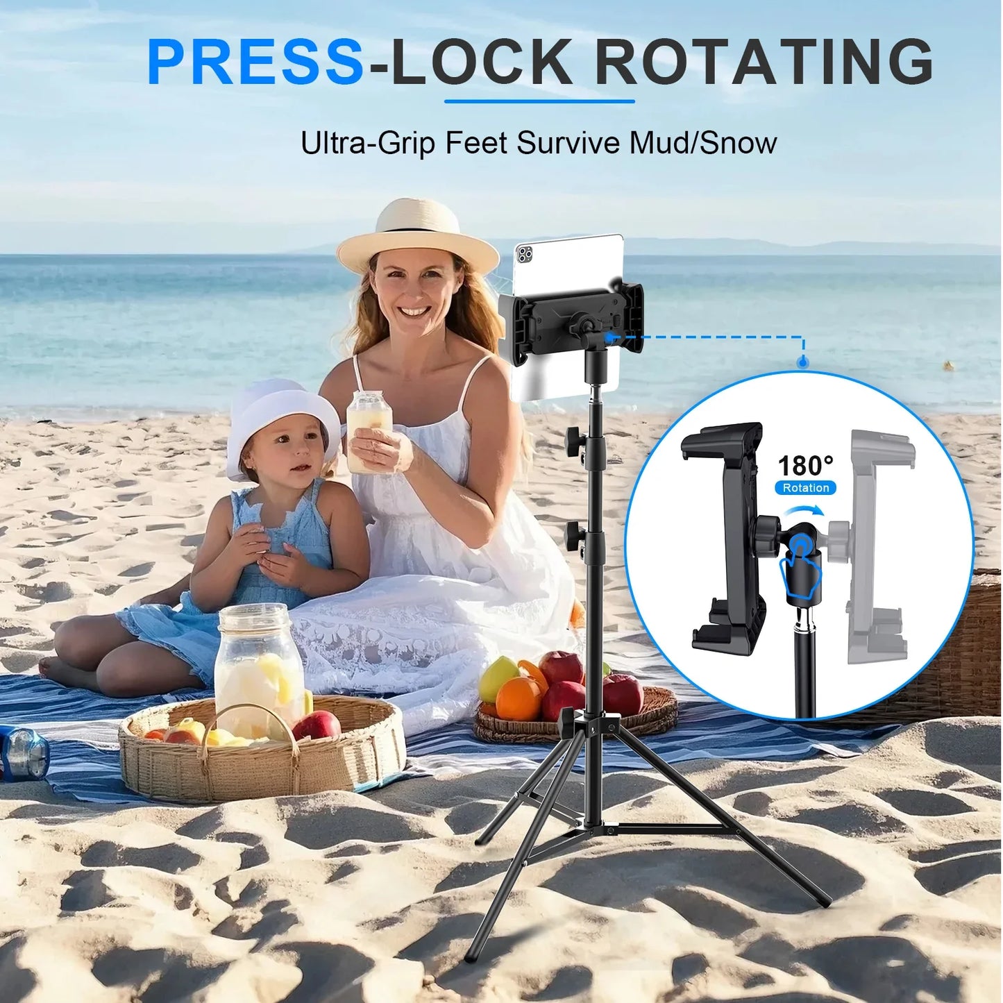 Adjustable Floor Tablet Tripod Stand – Universal Lazy Holder Mount for iPad, Air, Pro, Mini & 4–13 Inch Tablets (Xnyocn Bracket)