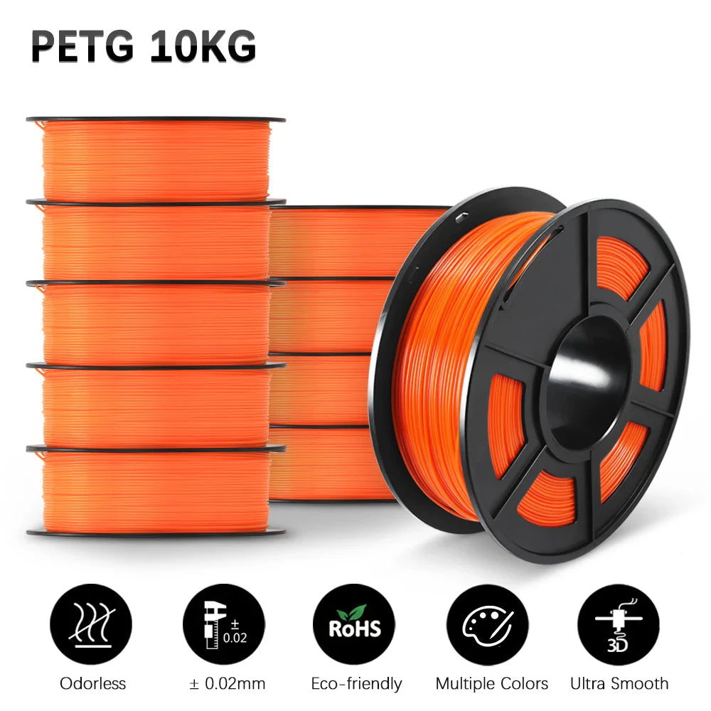 SUNLU 10KG 3D Printer Filament Set – 1.75mm PLA, PETG, PLA+ & Clear, 10 Rolls x 1KG Neatly Wound for 3D Printers & 3D Pens