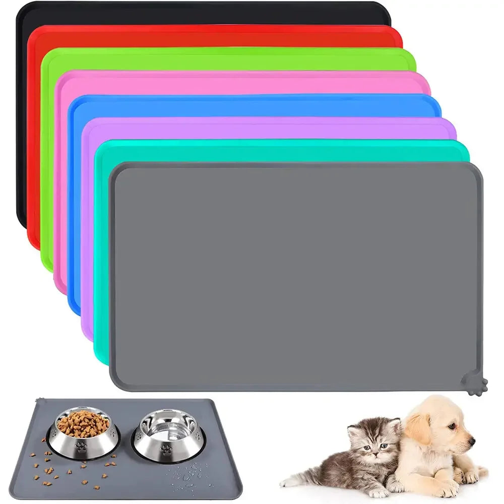 Waterproof Silicone Pet Food Mat – Non-Slip High-Lipped Feeding Bowl Mat for Cats & Dogs, Non-Stick Floor Protector Pad