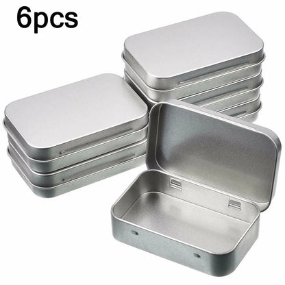 6PCS Mini Metal Storage Boxes — Tin-Plated Slide Cover for Jewelry, Pills, Cosmetics, and Portable Organizer