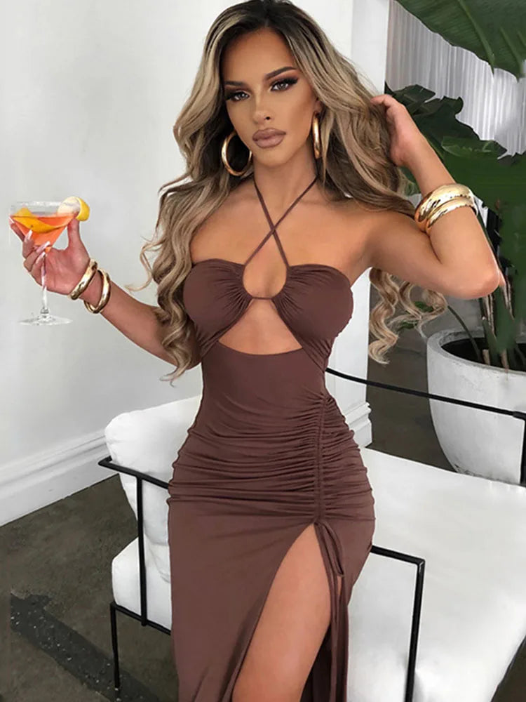Women’s Sleeveless Backless Midi Bodycon Dress – Sexy Slim Fit Club Party Night Out Elegant Elegant Vestido for Women