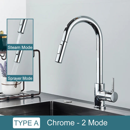 Black Kitchen Faucet - Two-Function Single Handle Pull-Out Mixer Tap with Hot & Cold Water, Deck Mounted