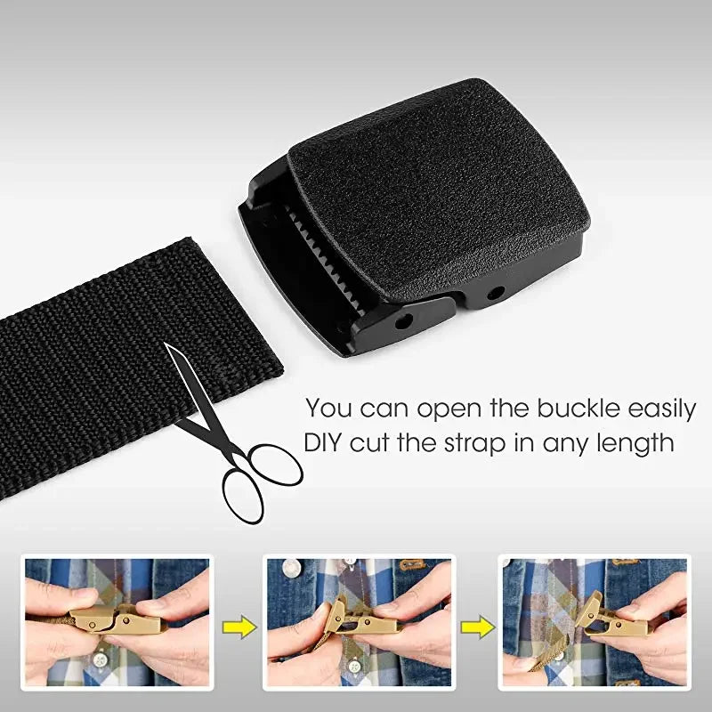 Unisex Plus Size Military Nylon Belt — Automatic Buckle Tactical Canvas Belt for Men and Women, 110-170cm