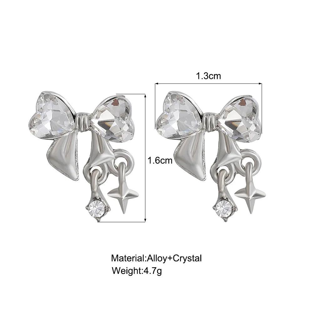 Y2K Bowknot Zircon Stud Earrings - Pink Crystal Silver-Tone Party Jewelry for Women