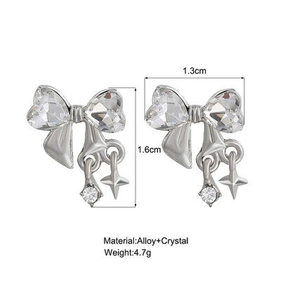Y2K Bowknot Zircon Stud Earrings - Pink Crystal Silver-Tone Party Jewelry for Women