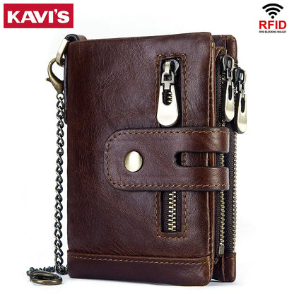 Fashion Women’s Leather Wallet — Genuine Leather Clutch with Hasp & Double Zipper, Short Coin Pocket and ID Card Holder Purse