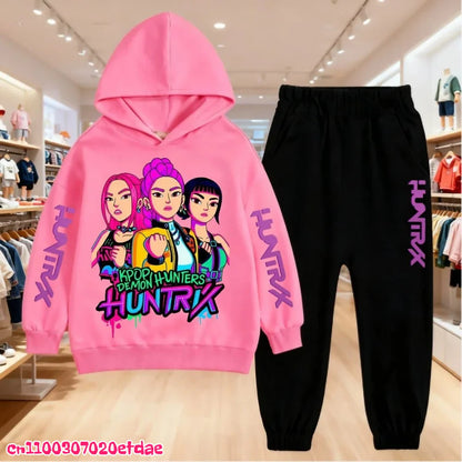 Children’s KPop Demon Hunters Hoodie & Pants Set – Autumn & Winter Casual Outerwear for Boys & Girls, Ages 3-12 Gift