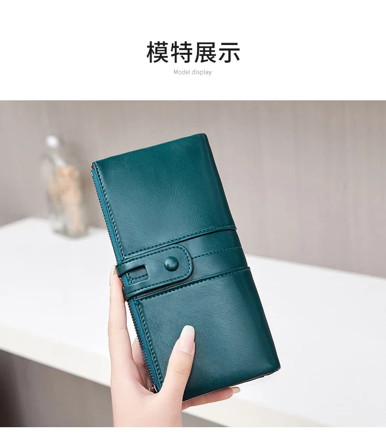 RFID Blocking Large Capacity Wallet – Soft Leather Solid Color Clutch, Multi-Functional Zipper Purse for Women & Men