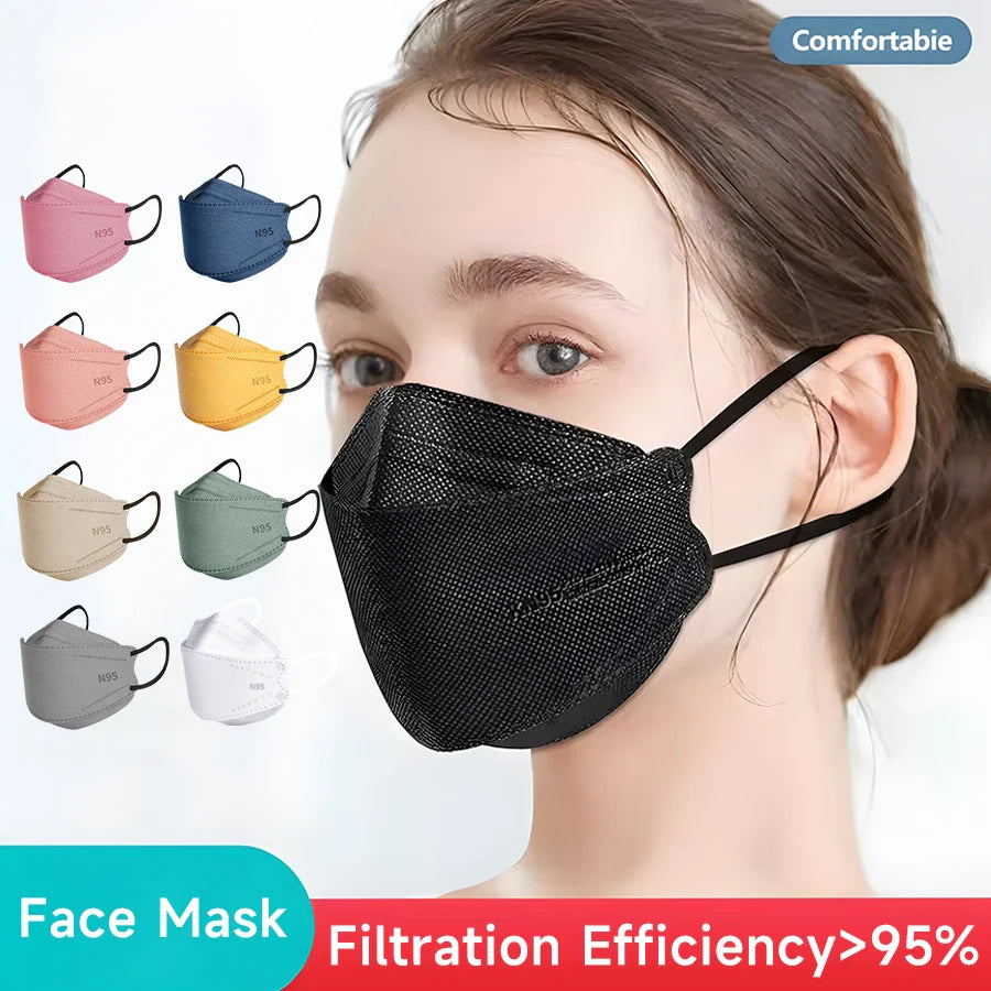 20-120PCS Disposable Fish-Shaped KN95 Face Masks – 4-Layer Protective, Breathable Mask for Men & Women