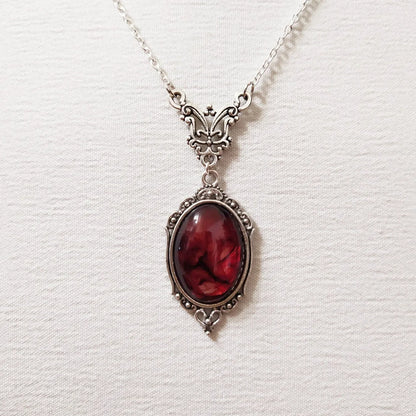 Gothic Vampire Blood Drop Necklace — Vintage Purple & Red Bat Eye Pendant, Witch Jewelry Accessory Gift for Women