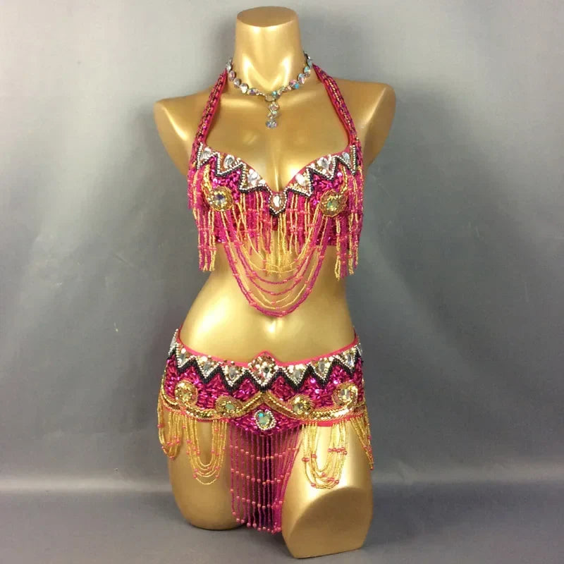 Sexy Belly Dance Costume Set for Women – 2-Piece Bra & Belt Outfit for Sizes 34D/DD,36D/DD,38/D/DDD,40B/C/D,42D/DD