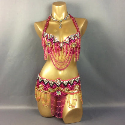 Sexy Belly Dance Costume Set for Women – 2-Piece Bra & Belt Outfit for Sizes 34D/DD,36D/DD,38/D/DDD,40B/C/D,42D/DD