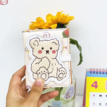 Cute Bear Women’s Wallet — Short Leather Coin Purse, Cartoon Card Holder, Three-Fold Clutch for Students